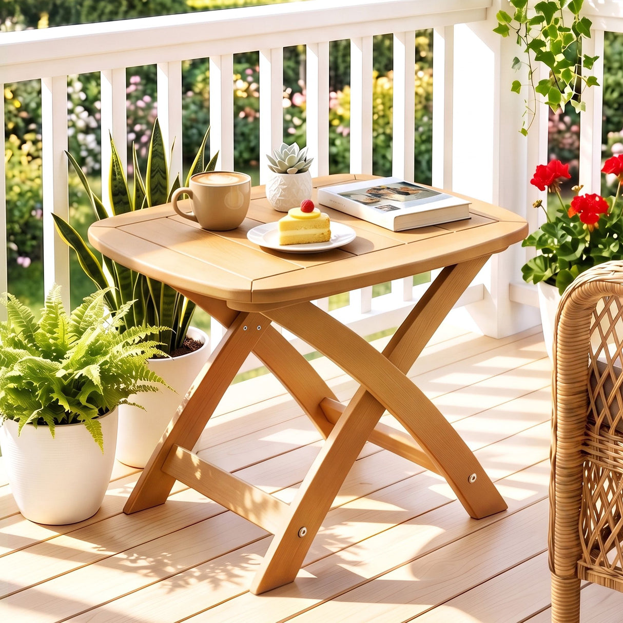 Gardeon Outdoor Coffee Side Table HDPE Desk Indoor Patio Furniture Garden Natural