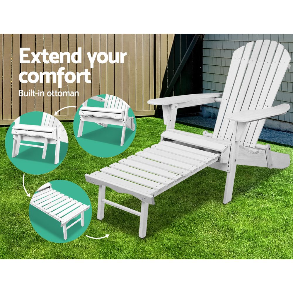 Gardeon 2PC Adirondack Outdoor Chairs Wood Foldable Sun Lounge Patio Furniture