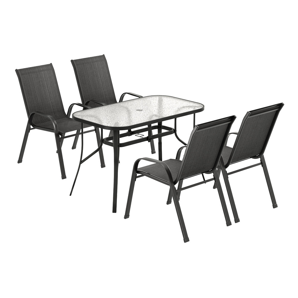 Gardeon 5PC Outdoor Dining Set Table and Chairs Patio Furniture Bistro Set Garden Black