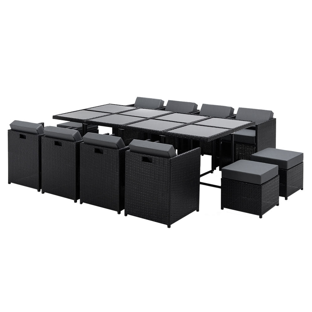 Gardeon Outdoor Dining Set 13 Piece Wicker Table Chairs Setting Black