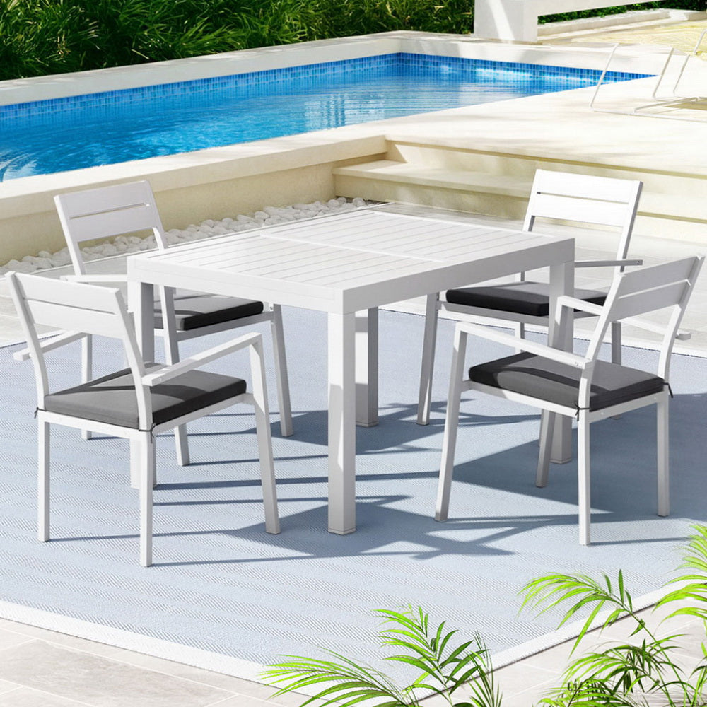 Gardeon Outdoor Dining Set 5 Piece Aluminum Extendable Table Setting White
