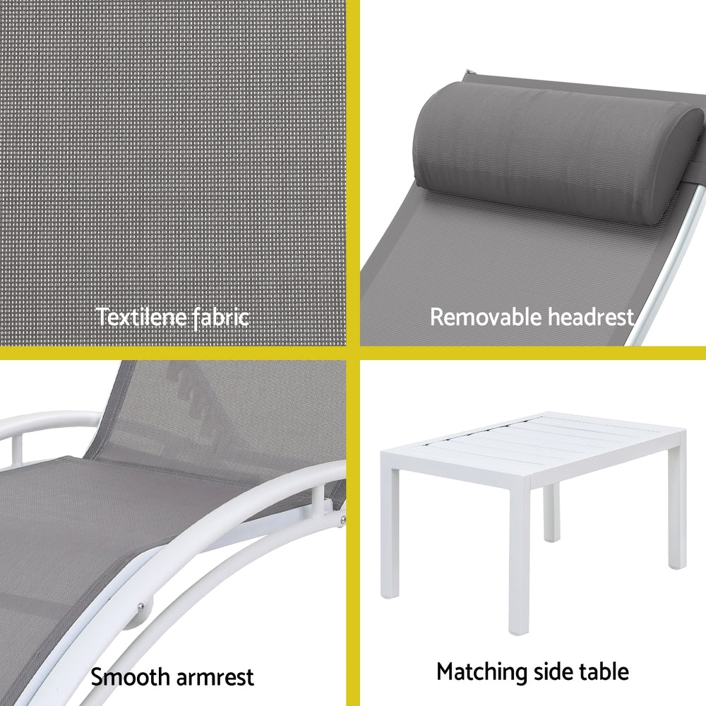 Gardeon 3PC Sun Lounge Outdoor Lounger Table Chairs Steel Patio Furniture Garden