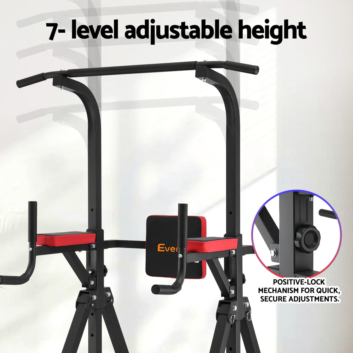 Everfit Chin Up Tower Pull Up Station Adjustable Dip Station Folding Home Gym Black