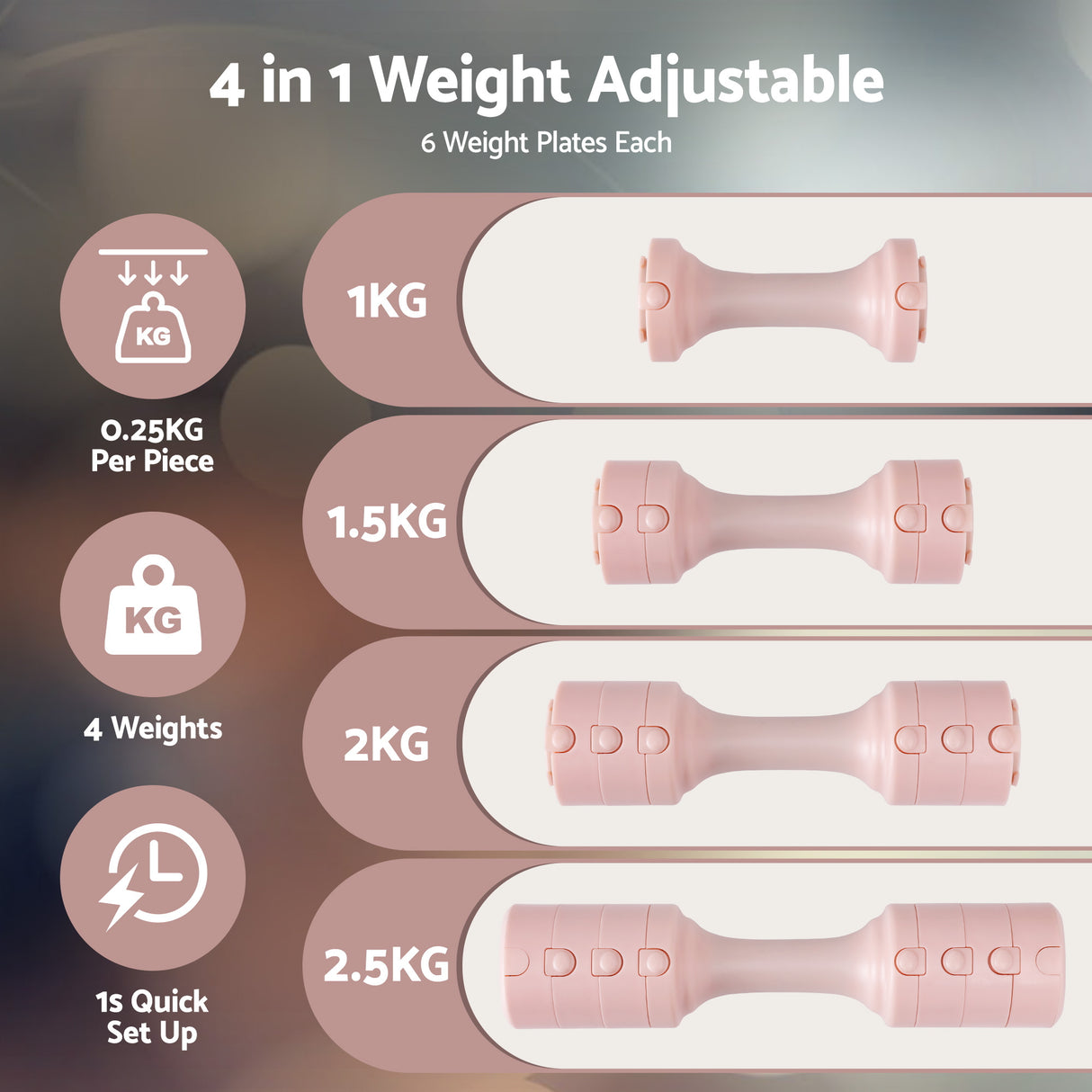 Everfit 2x2.5kg Adjustable Dumbbell Set Weights Set 4-in-1 Home Gym Workout Strength Training
