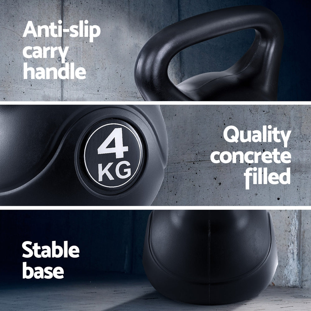Everfit 4kg Kettlebell Set Weight Lifting Bench Dumbbells Kettle Bell Gym Home