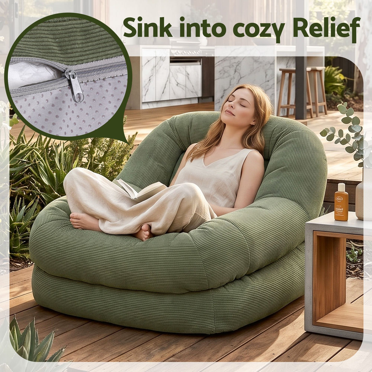 Artiss Armchair Floor Chair Couch Recliner 1 Seater Cloud Chaise Lounge Corduroy Green