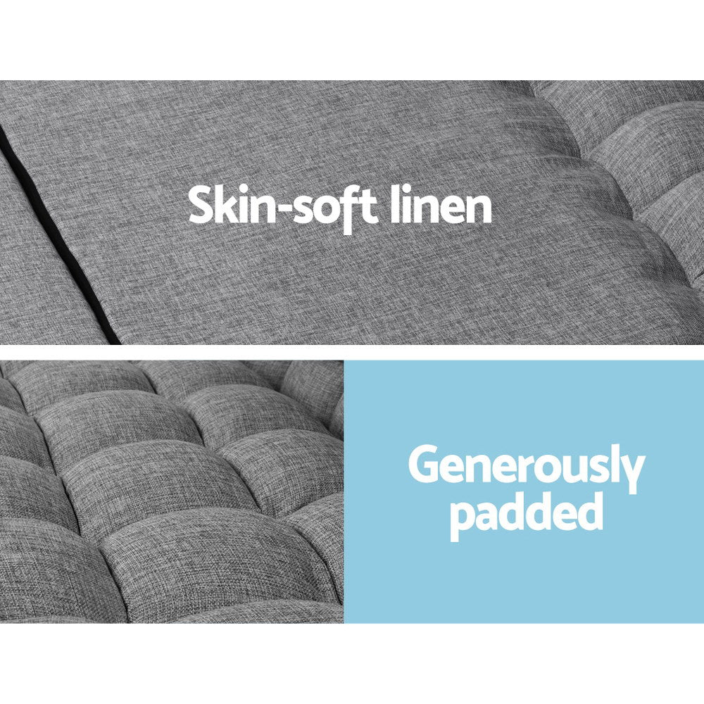 Artiss Floor Lounge Sofa Bed 2-seater Grey Fabric