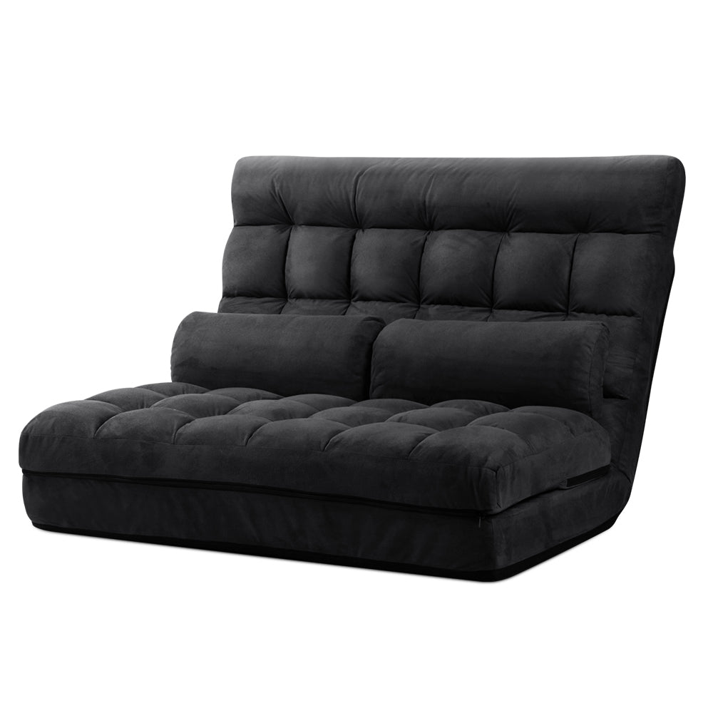 Artiss Floor Lounge Sofa Bed 2-seater Charcoal Suede