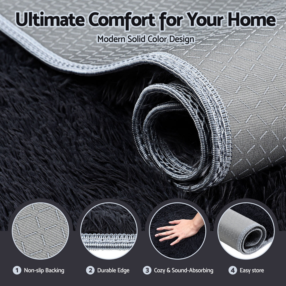 Artiss Floor Rug 200x290cm Plush Area Shaggy Rug Living Room Bedroom Carpet Black