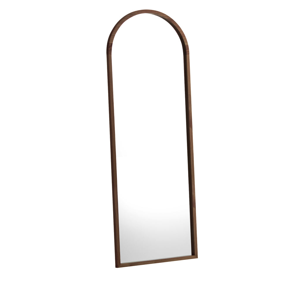 Oikiture Wooden Full Length Mirror 166x60cm Arched Floor Mirrors Brown