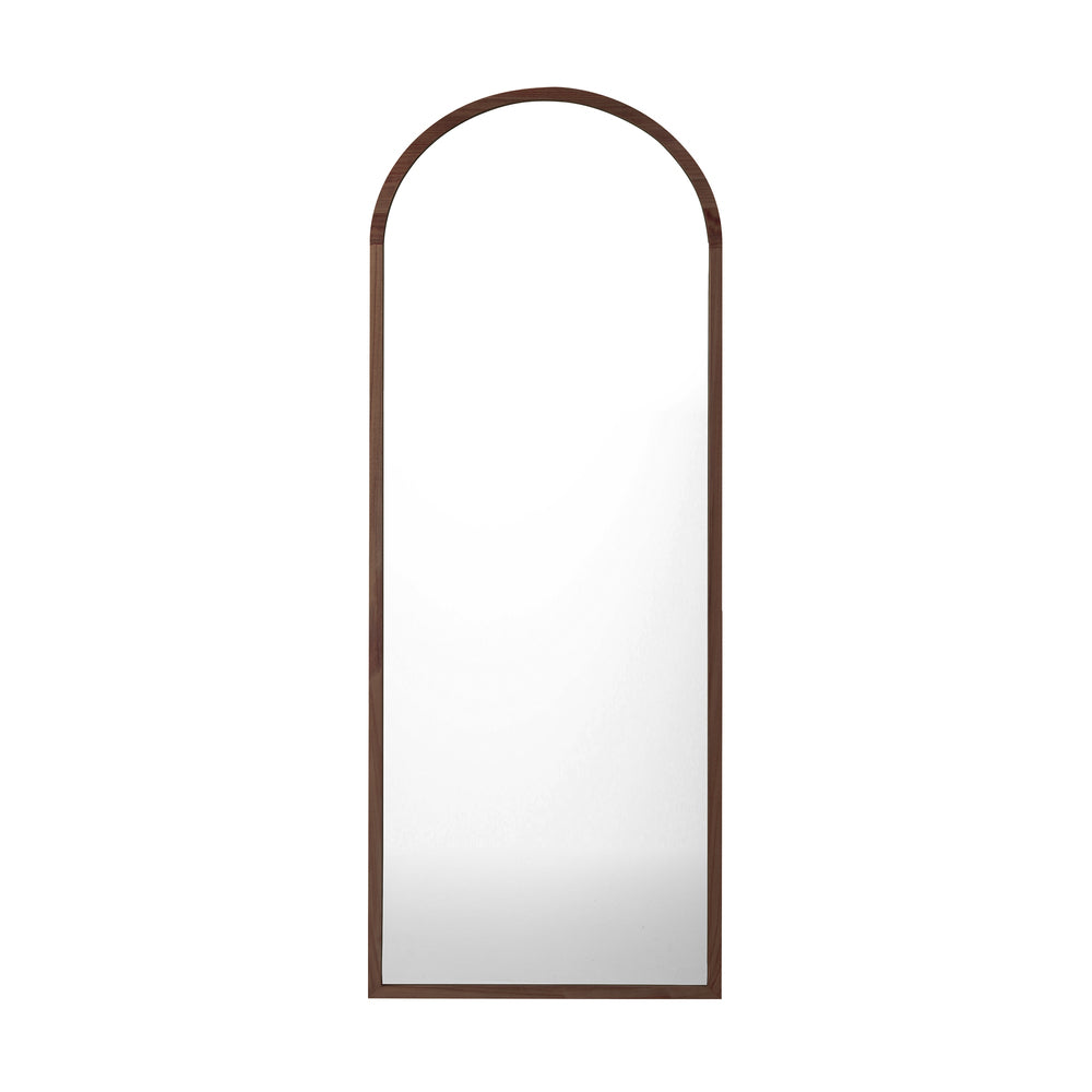 Oikiture Wooden Full Length Mirror 166x60cm Arched Floor Mirrors Brown