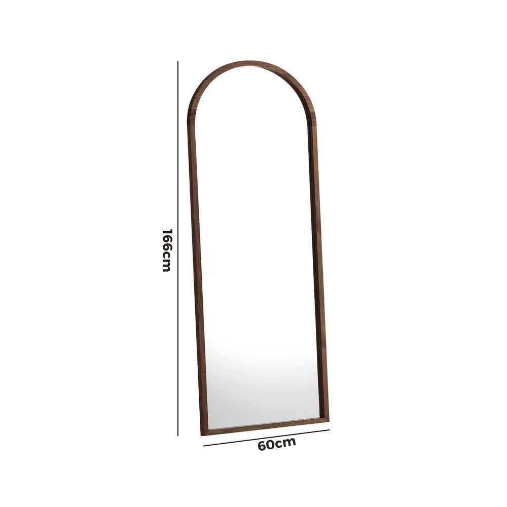 Oikiture Wooden Full Length Mirror 166x60cm Arched Floor Mirrors Brown