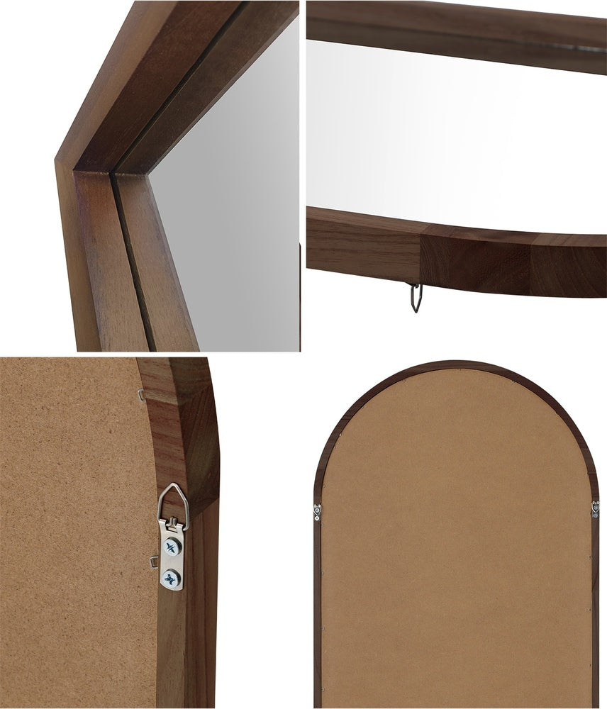 Oikiture Wooden Full Length Mirror 166x60cm Arched Floor Mirrors Brown