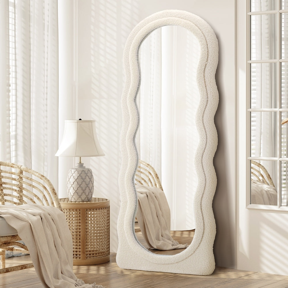Oikiture Full Length Mirror 160cm Boucle Frame Floor Mirror