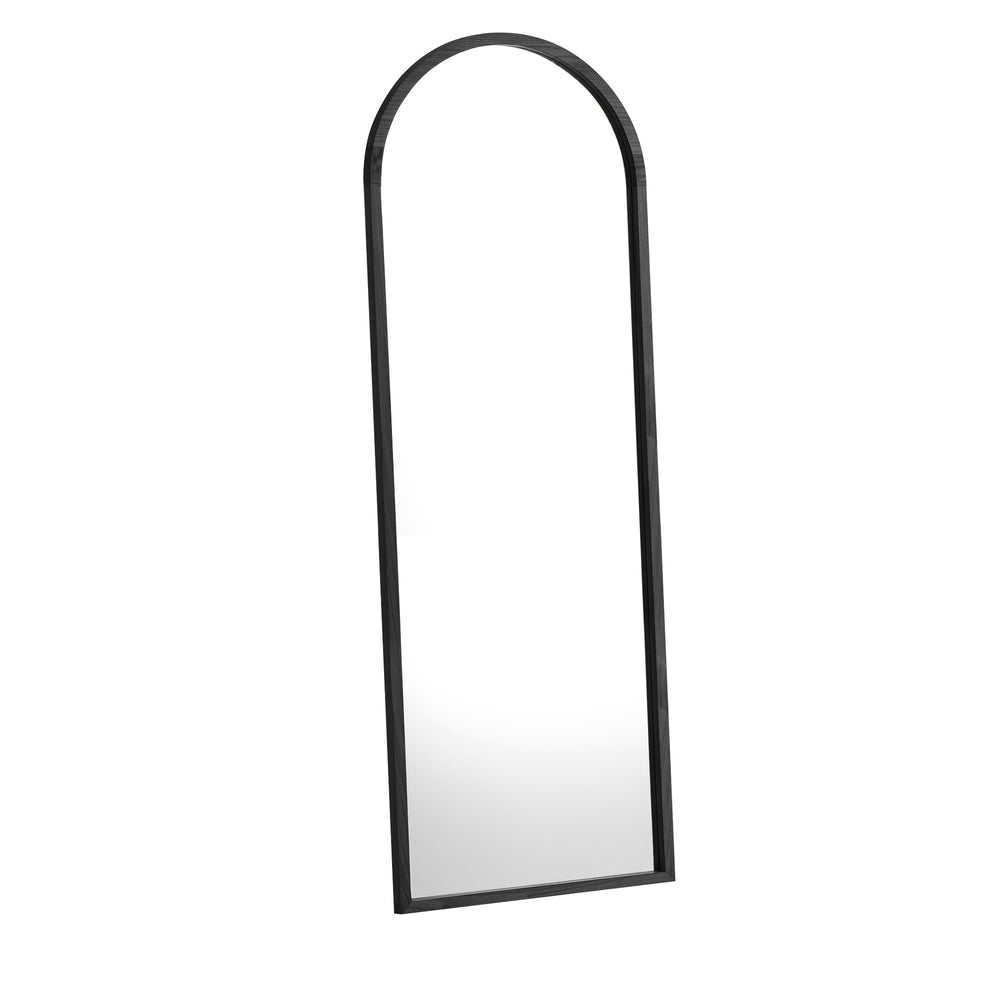 Oikiture Wooden Full Length Mirror 166x60cm Arched Floor Mirror Black