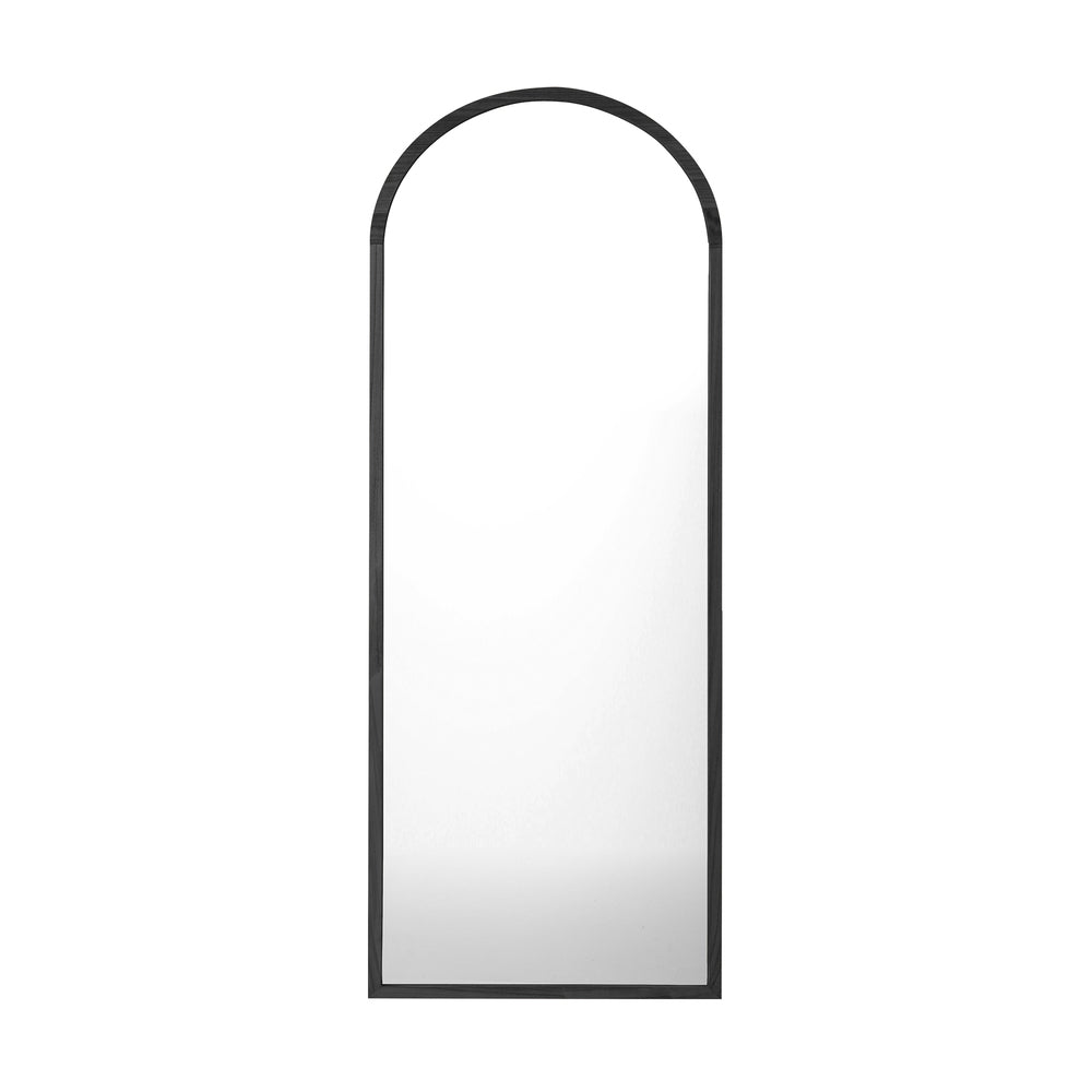 Oikiture Wooden Full Length Mirror 166x60cm Arched Floor Mirror Black