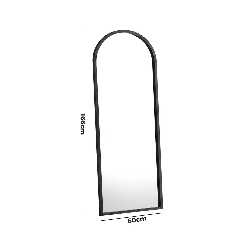 Oikiture Wooden Full Length Mirror 166x60cm Arched Floor Mirror Black