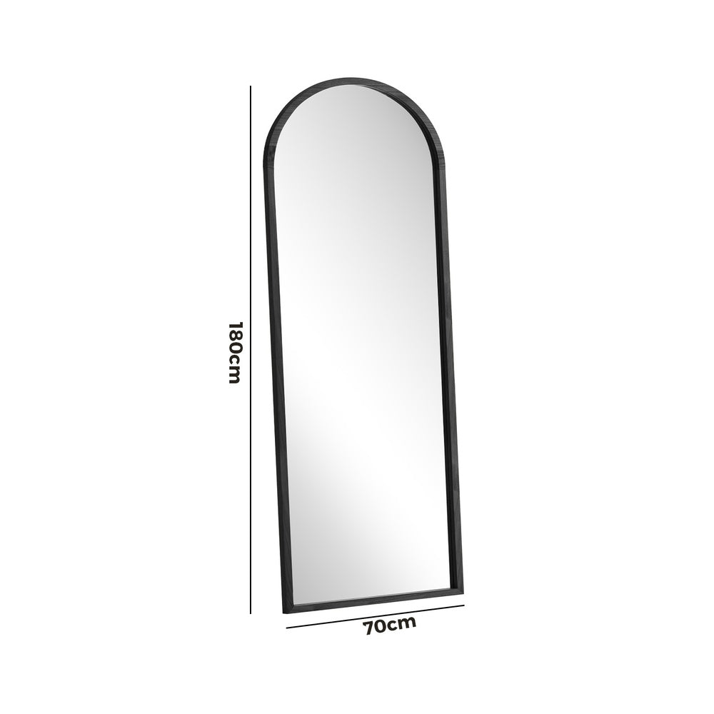 Oikiture Wooden Full Length Mirror 180x70cm Arched Floor Mirrors Black