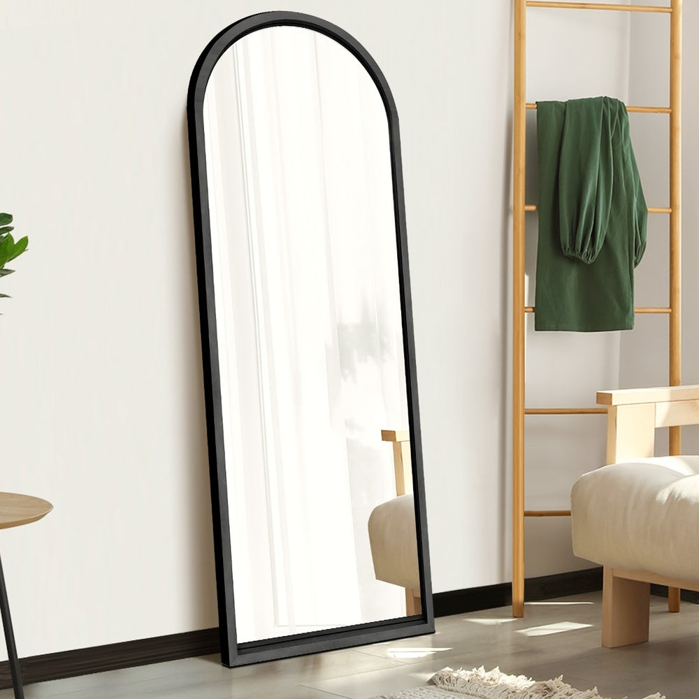 Oikiture Wooden Full Length Mirror 180x70cm Arched Floor Mirrors Black