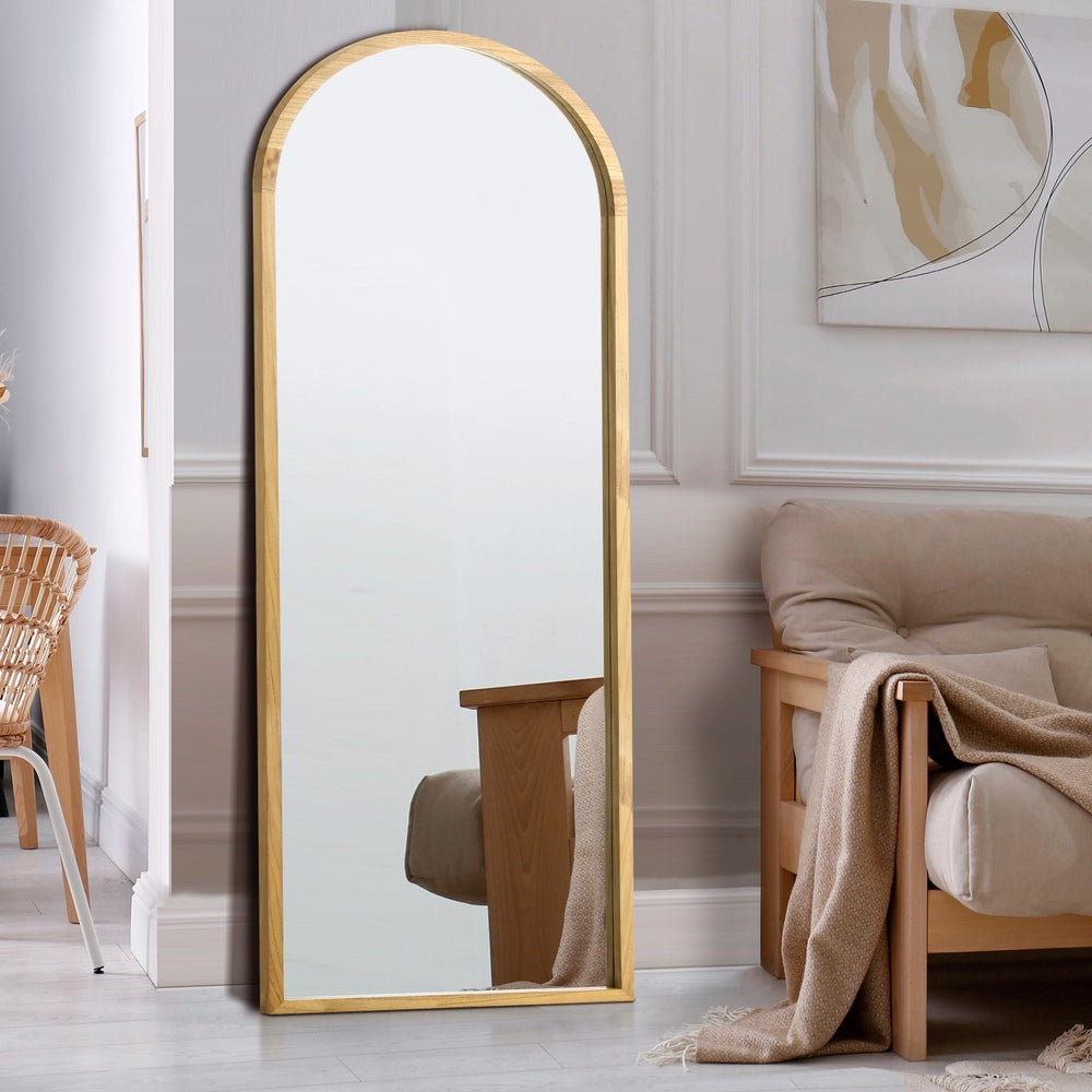Oikiture Wooden Full Length Mirror 180x70cm Arched Floor Mirrors