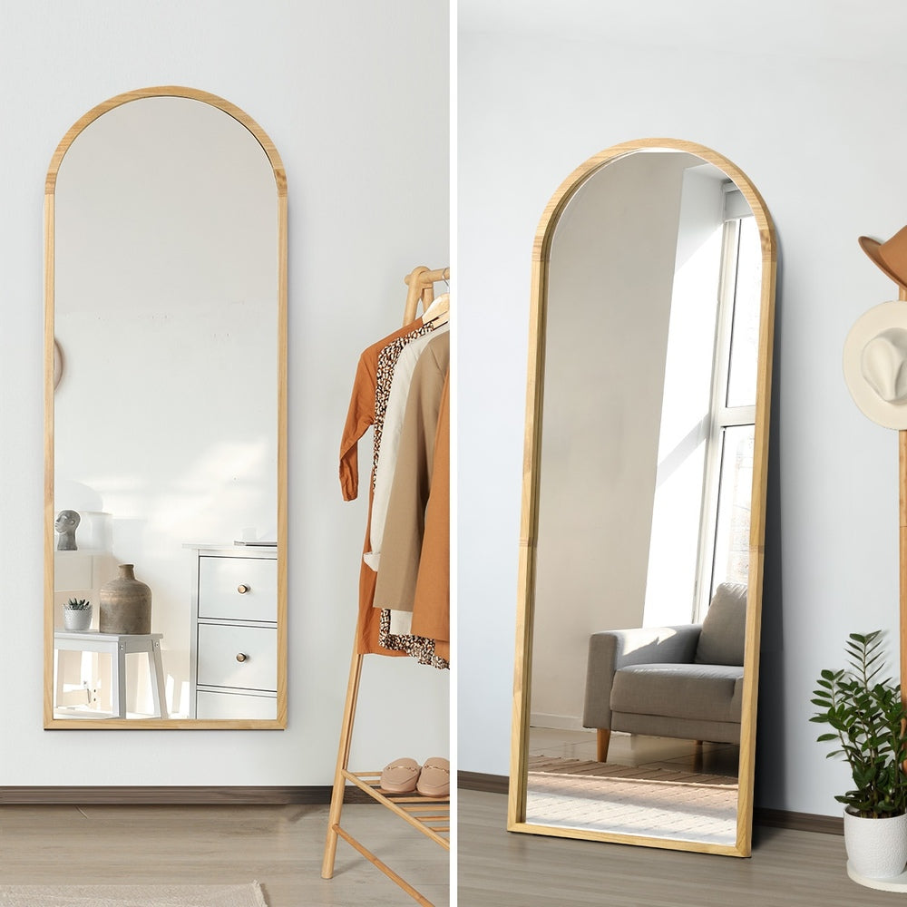 Oikiture Wooden Full Length Mirror 180x70cm Arched Floor Mirrors