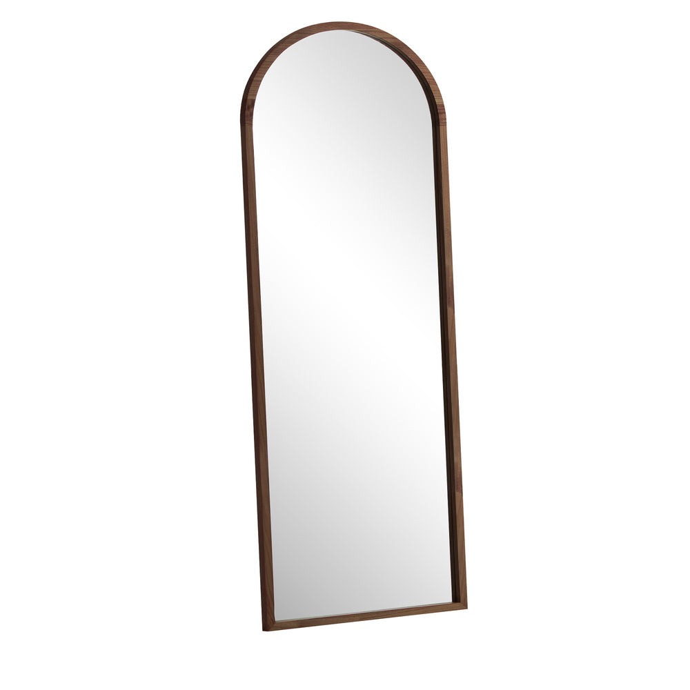 Oikiture Wooden Full Length Mirror 180x70cm Arched Floor Mirrors Brown