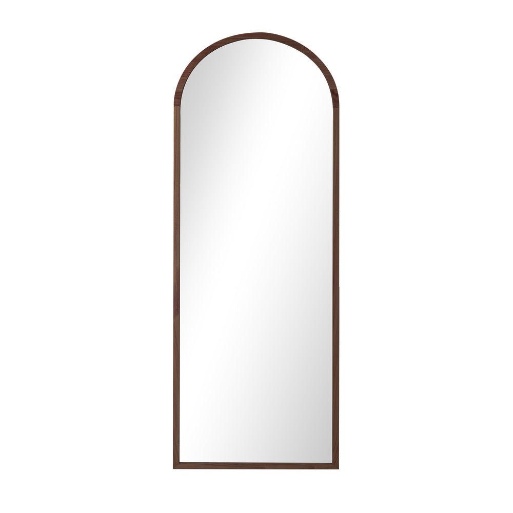 Oikiture Wooden Full Length Mirror 180x70cm Arched Floor Mirrors Brown