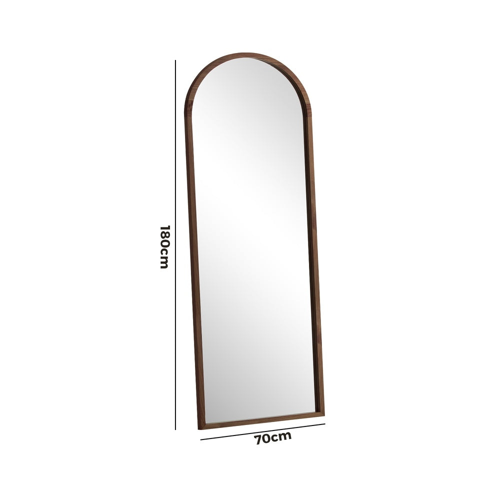 Oikiture Wooden Full Length Mirror 180x70cm Arched Floor Mirrors Brown