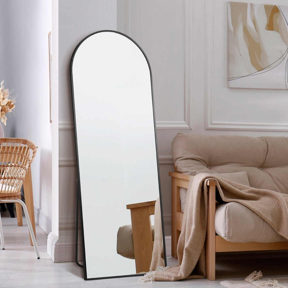 Oikiture Full Length Mirror Arched 166x60cm Free Standing Black