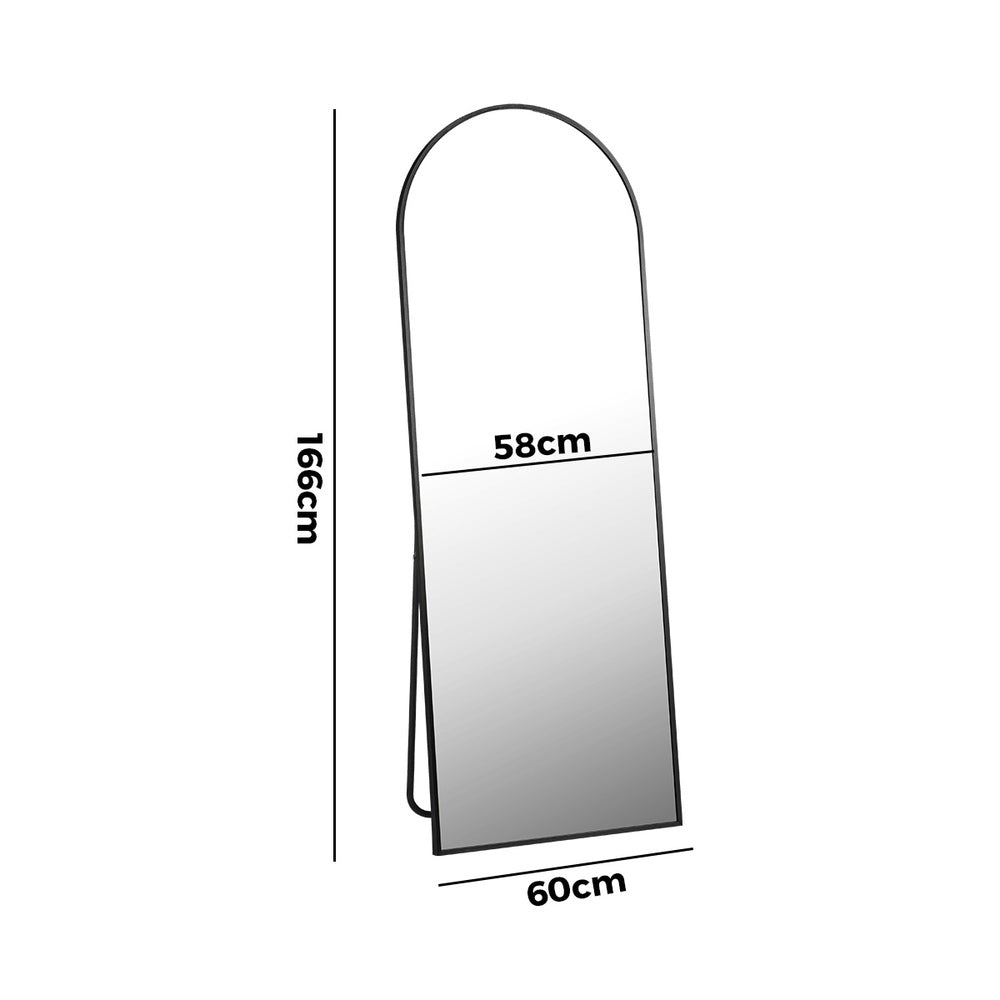 Oikiture Full Length Mirror Arched 166x60cm Free Standing Black