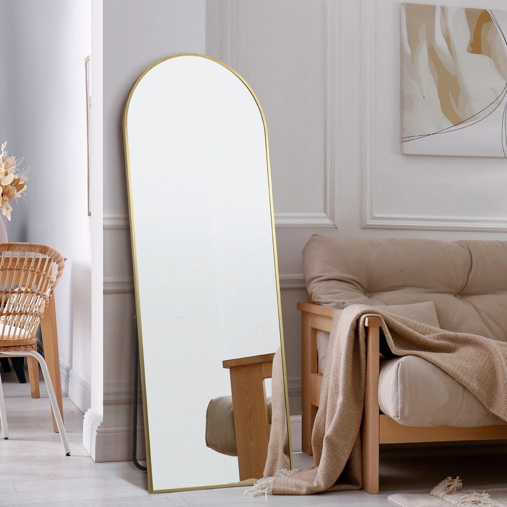 Oikiture Full Length Mirror Arched Free Standing Gold 166x60cm