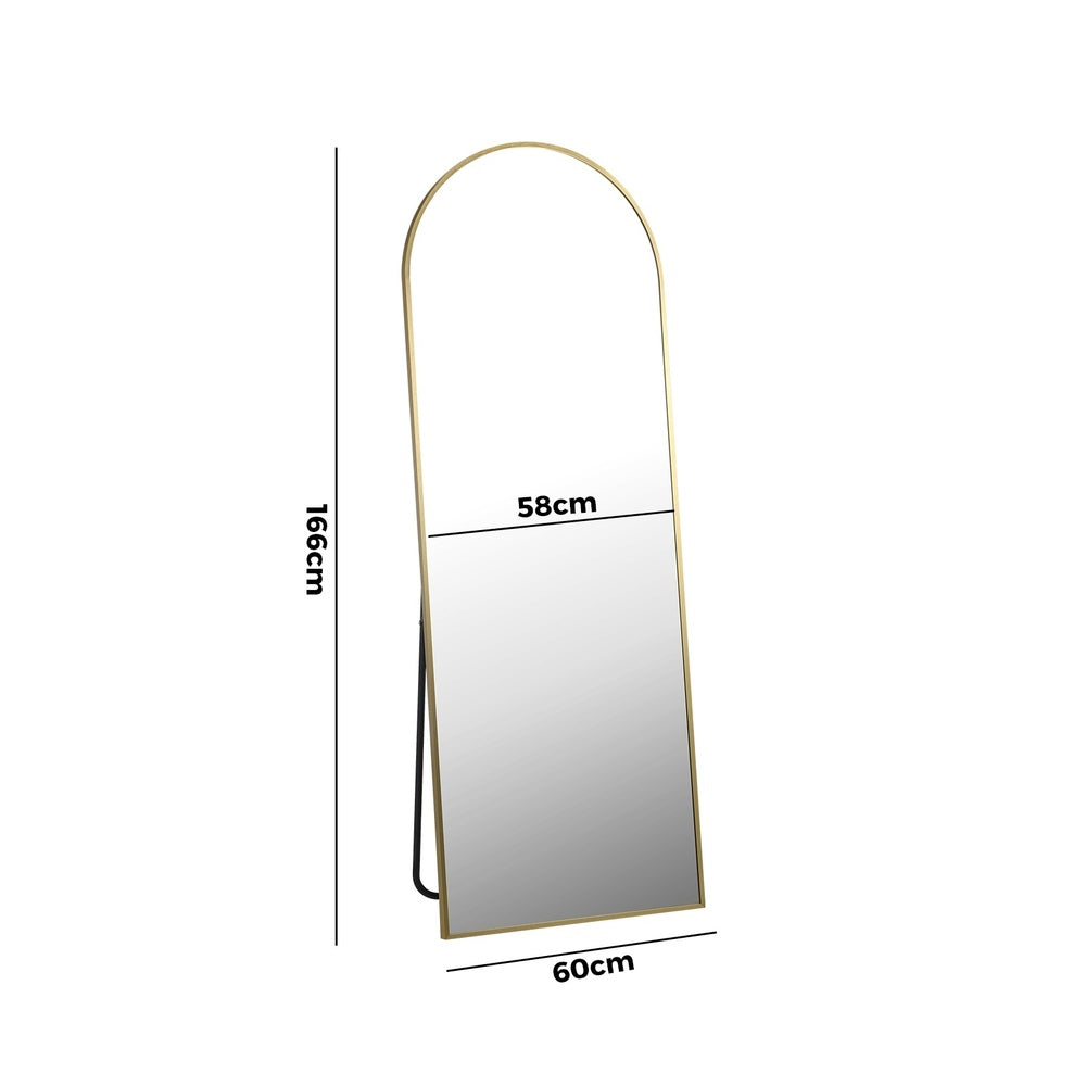 Oikiture Full Length Mirror Arched Free Standing Gold 166x60cm