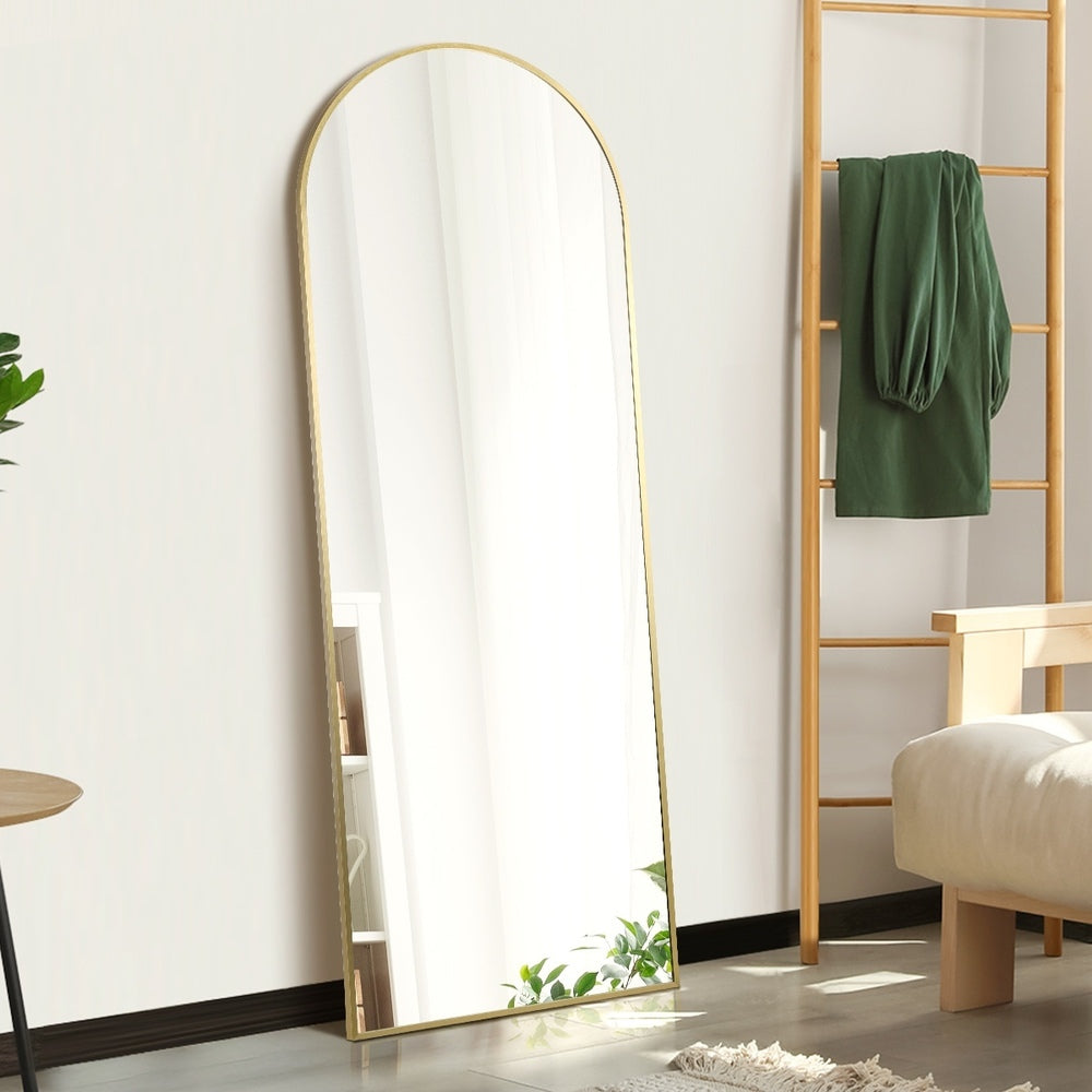 Oikiture Full Length Mirror Arched Free Standing Gold 166x60cm