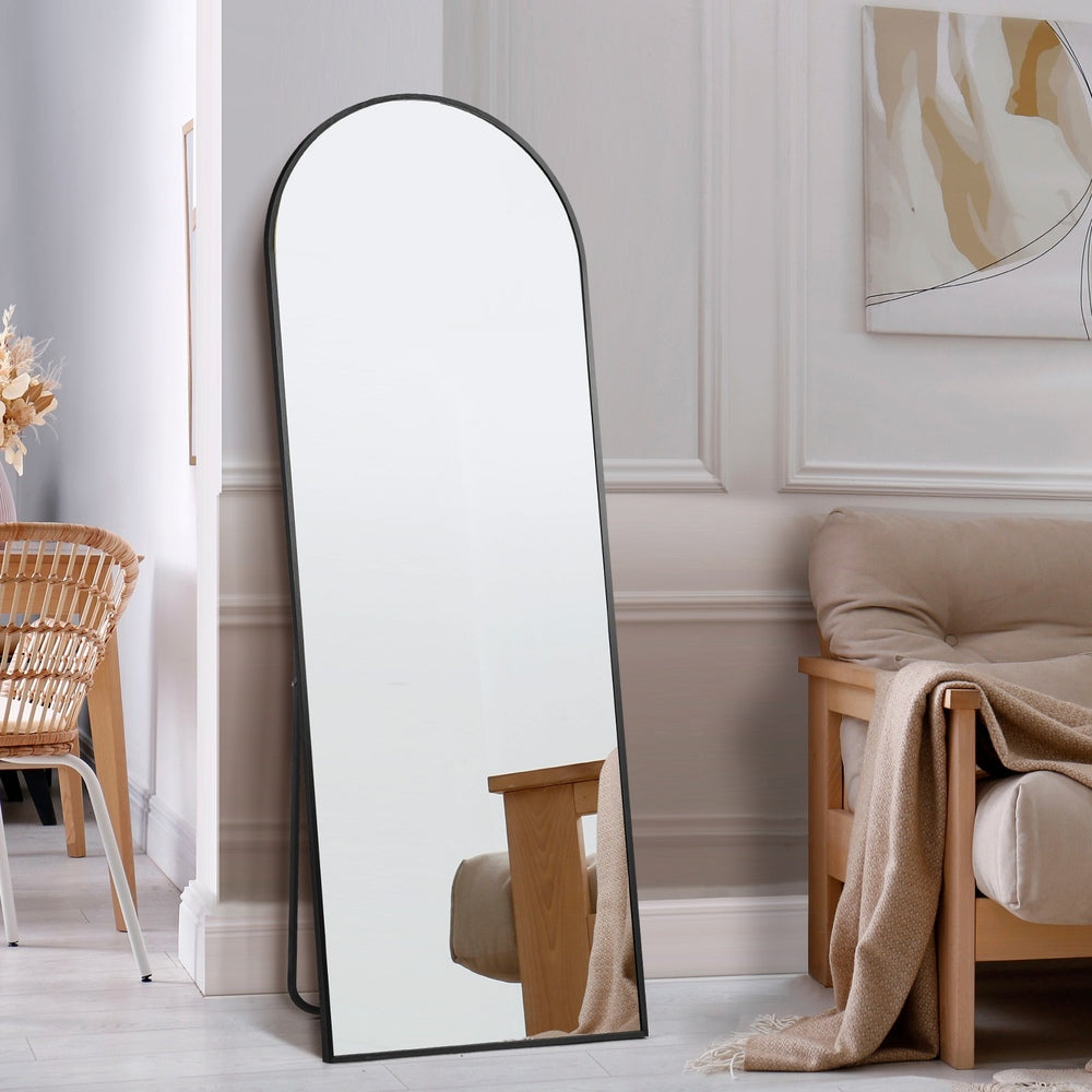 Oikiture 180x70cm Full Length Mirror Arched Floor Mirrors Black