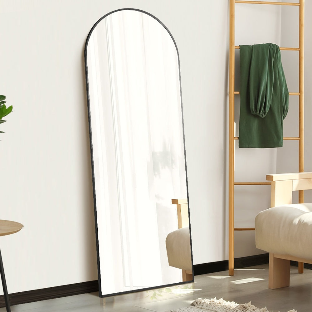 Oikiture 180x70cm Full Length Mirror Arched Floor Mirrors Black