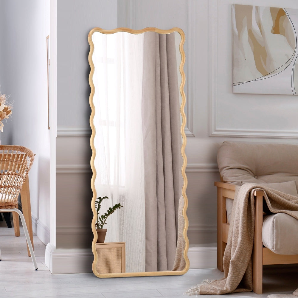 Oikiture Wooden Full Length Mirror 165x60cm Wavy Floor Mirrors