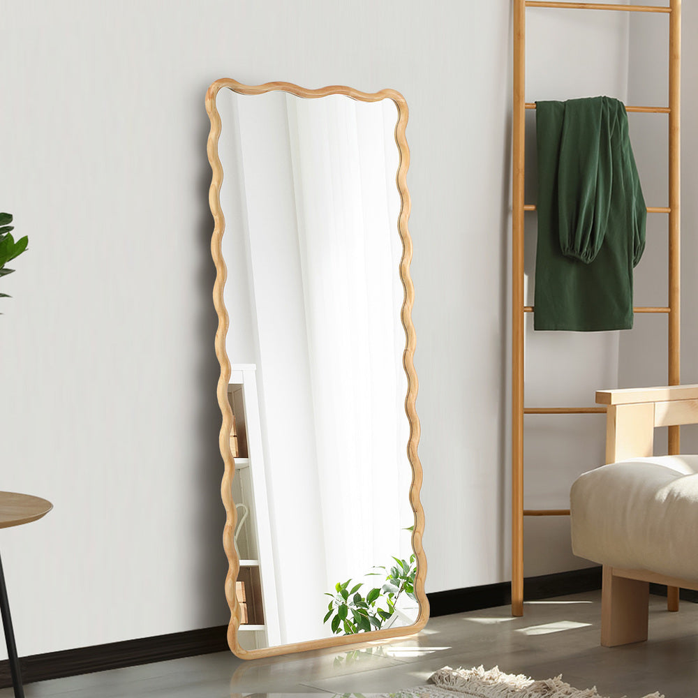 Oikiture Wooden Full Length Mirror 165x60cm Wavy Floor Mirrors