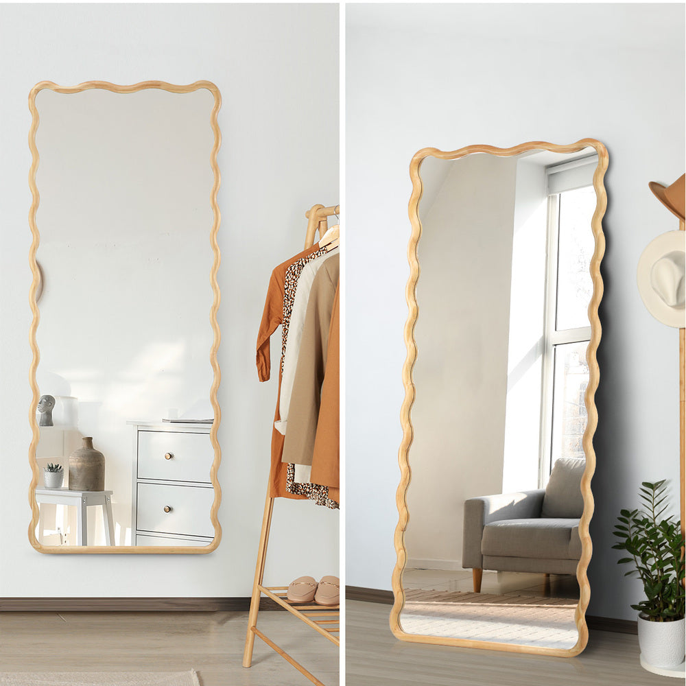 Oikiture Wooden Full Length Mirror 165x60cm Wavy Floor Mirrors