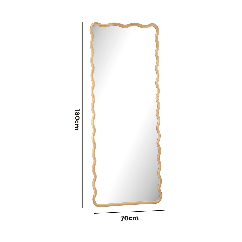Oikiture Wooden Full Length Mirror 180x70cm Wavy Floor Mirrors