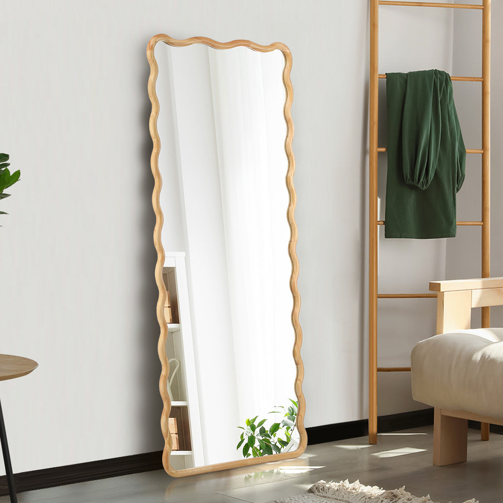 Oikiture Wooden Full Length Mirror 180x70cm Wavy Floor Mirrors