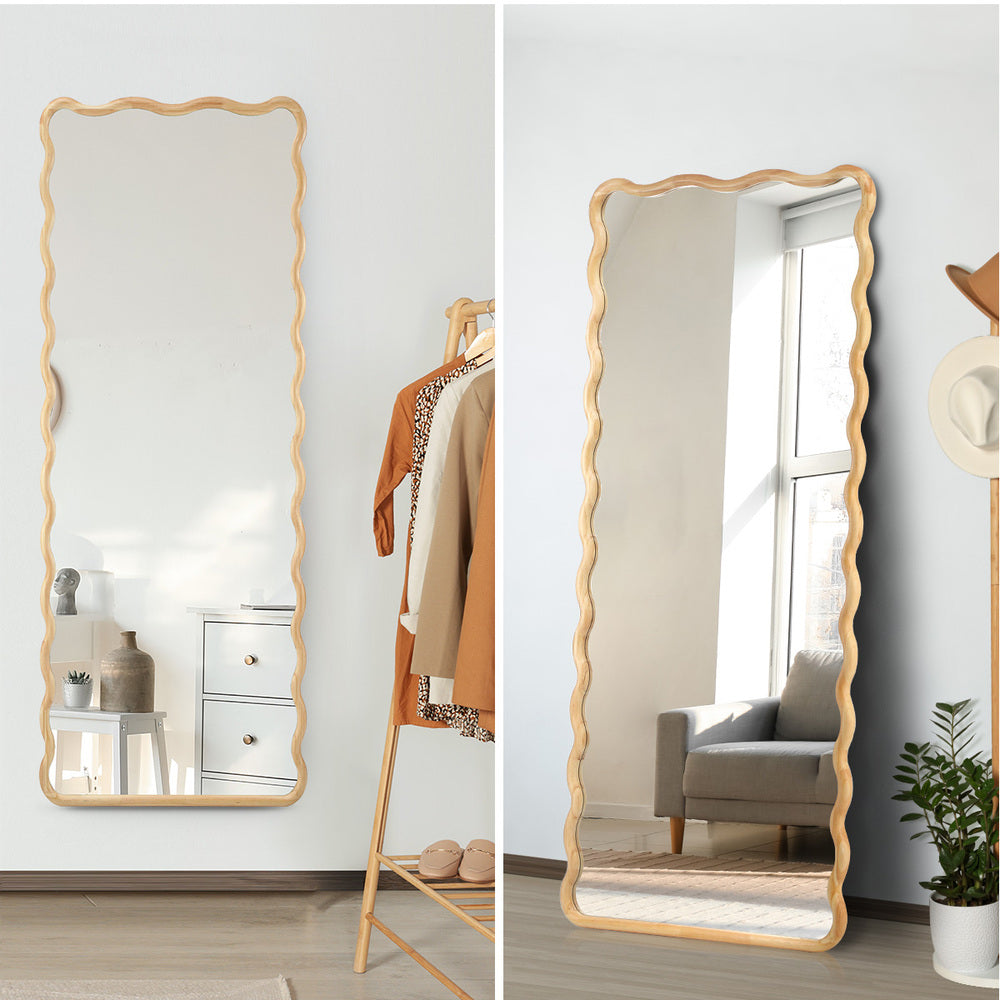 Oikiture Wooden Full Length Mirror 180x70cm Wavy Floor Mirrors