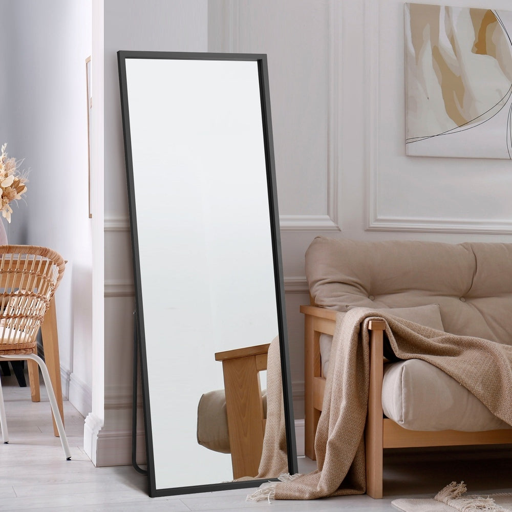 Oikiture Wooden Full Length Mirror Rectangle 166x60cm Black