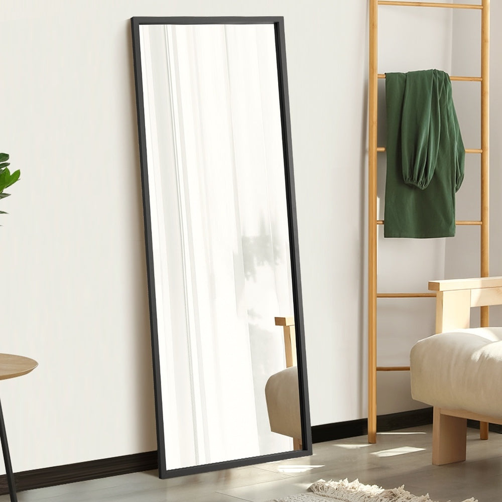 Oikiture Wooden Full Length Mirror Rectangle 166x60cm Black