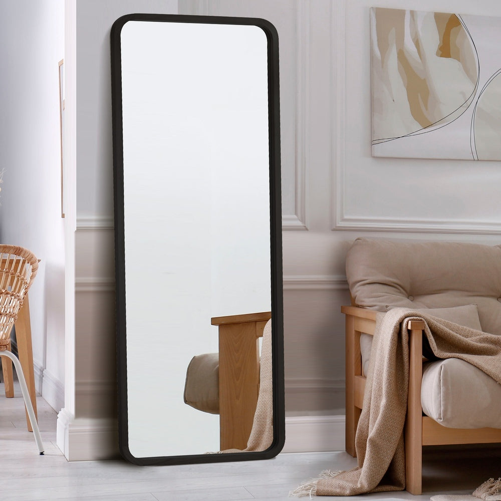 Oikiture Wooden Full Length Mirror 166x60cm Rectangle Floor Mirrors Black