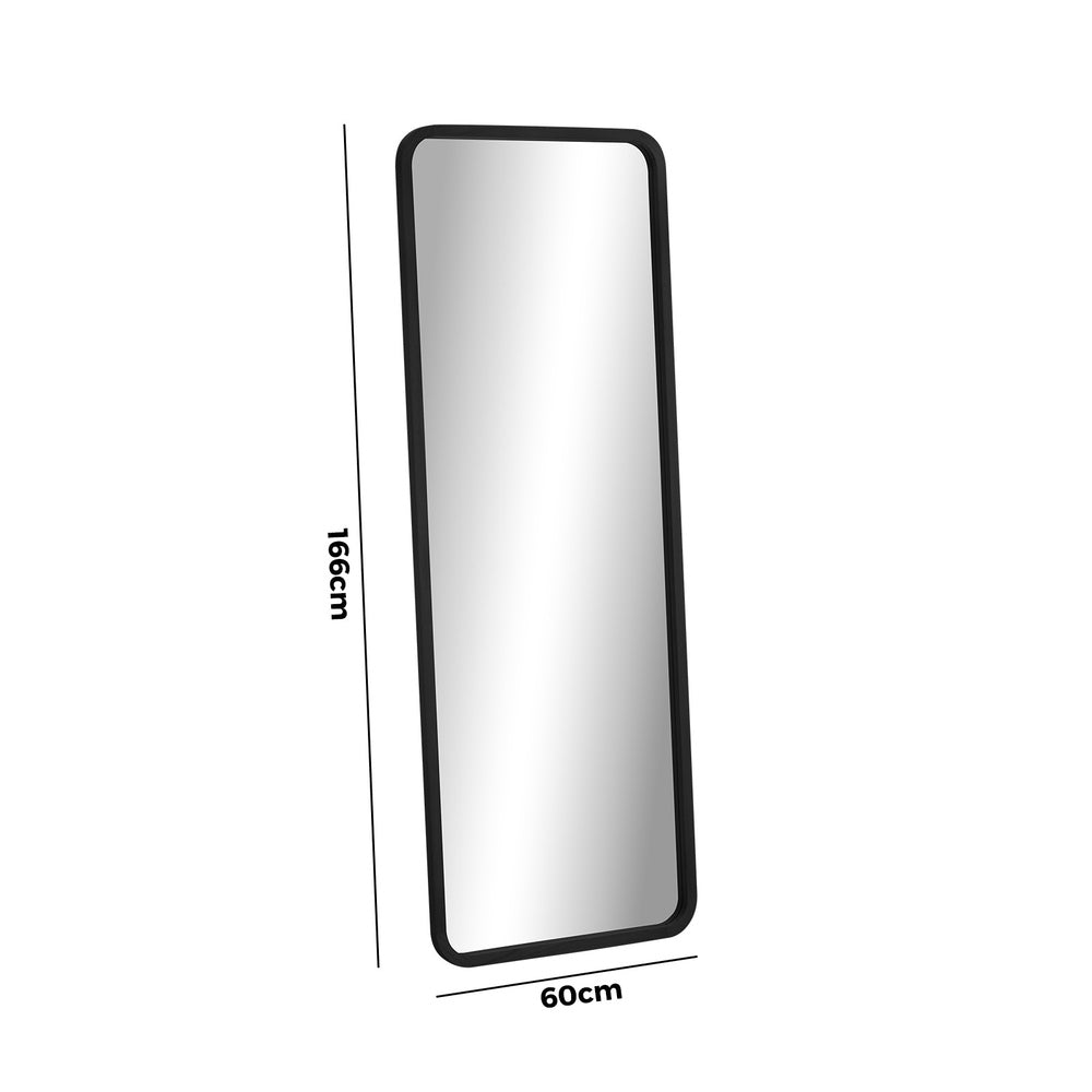 Oikiture Wooden Full Length Mirror 166x60cm Rectangle Floor Mirrors Black