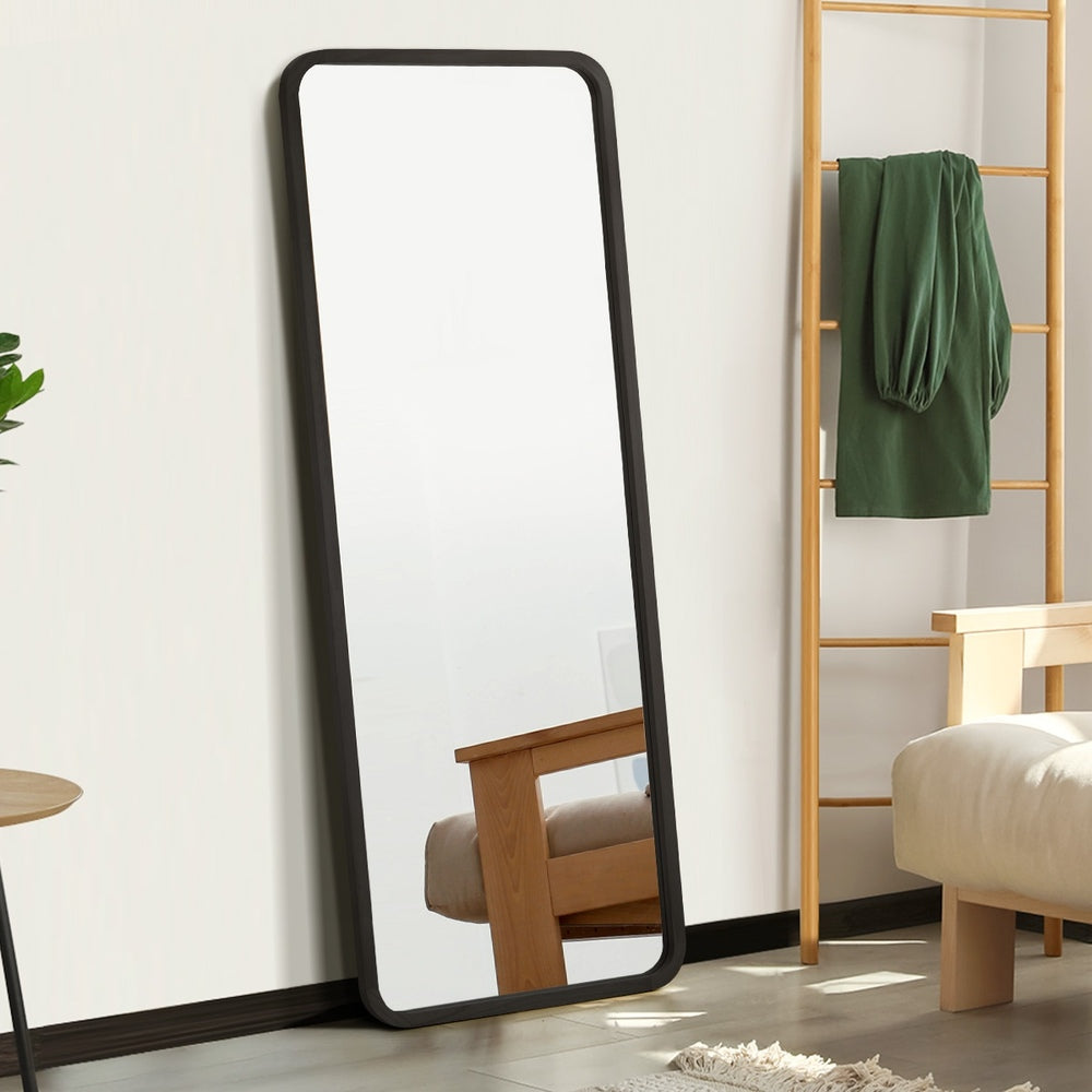 Oikiture Wooden Full Length Mirror 166x60cm Rectangle Floor Mirrors Black