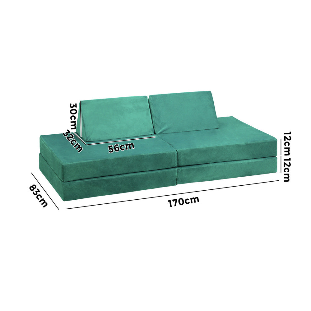 Oikiture 4Pcs Kids Play Couch Modular Lounge Cushion Green