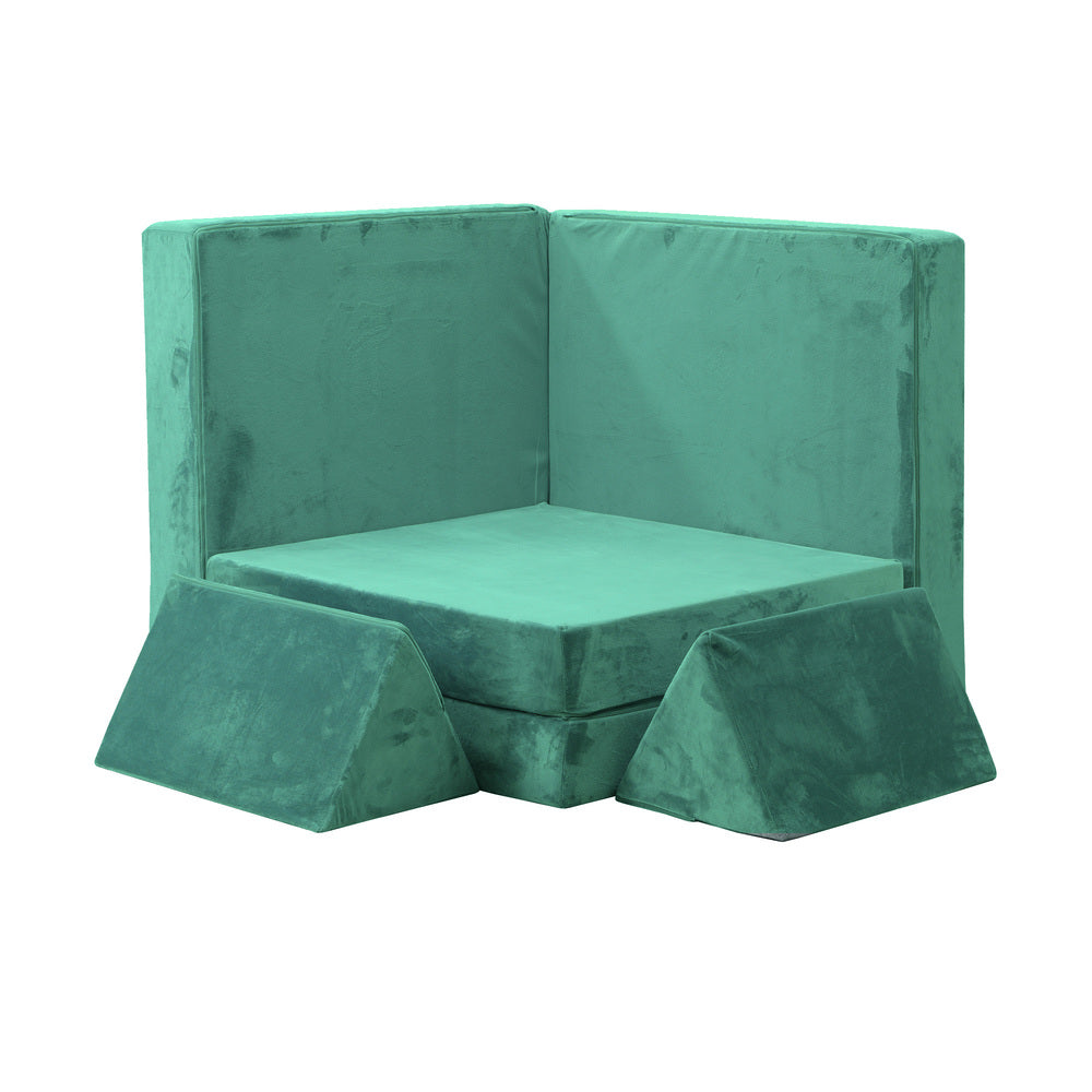 Oikiture 4Pcs Kids Play Couch Modular Lounge Cushion Green