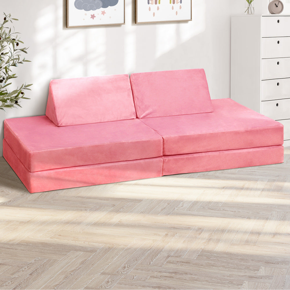 Oikiture 4Pcs Kids Play Couch Modular Lounge Cushion Pink