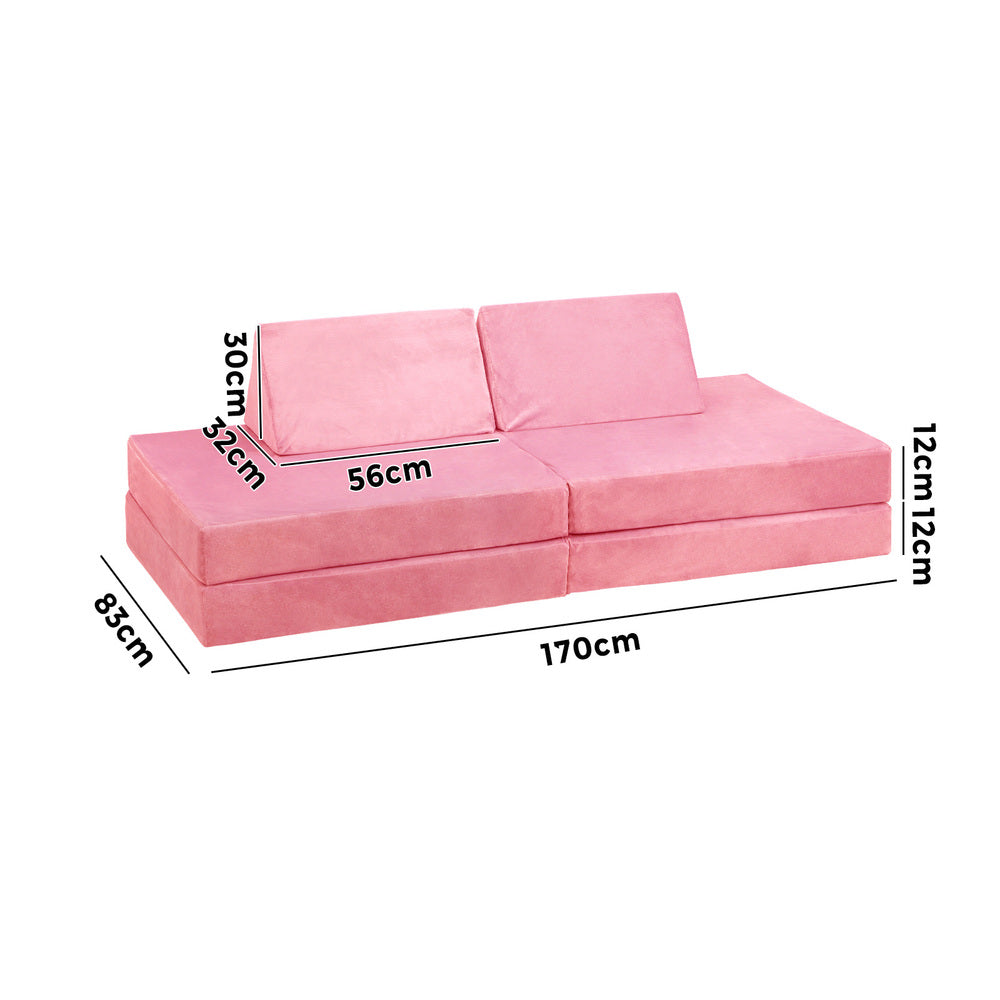 Oikiture 4Pcs Kids Play Couch Modular Lounge Cushion Pink